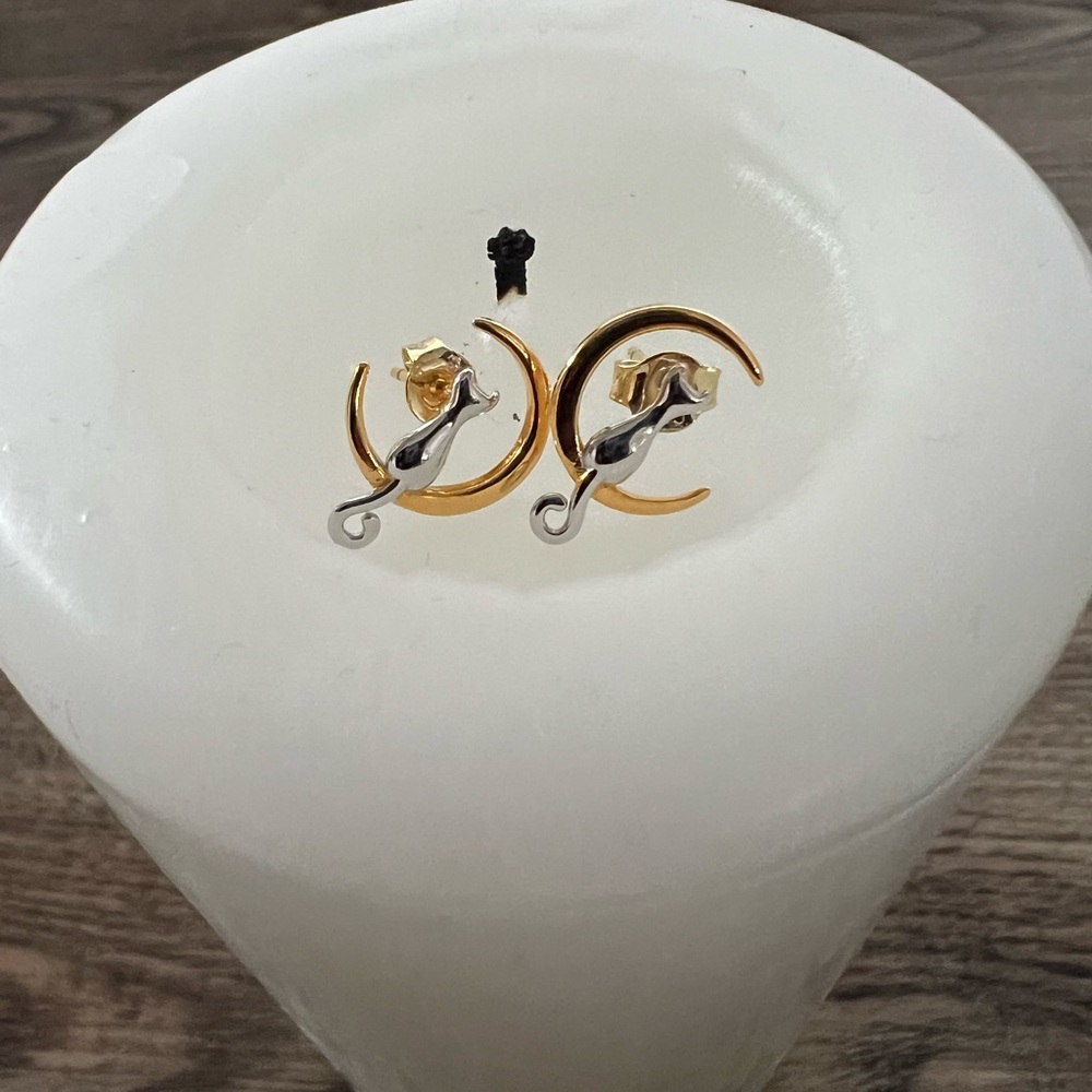 Elegant Gold and Silver Cat Earrings